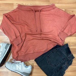 Aerie Salmon Orange Off the Shoulder Crewneck Sweatshirt
